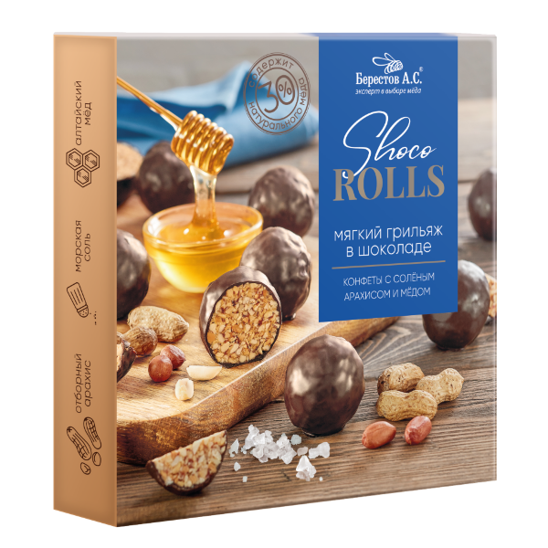 №2 Берестов Shoco Rolls конфеты с арахисом, солью и медом, 135г   в Кропоткине