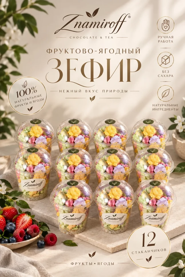  Зефир в стаканчиках без сахара(коробка 12шт по 100гр) в Кропоткине